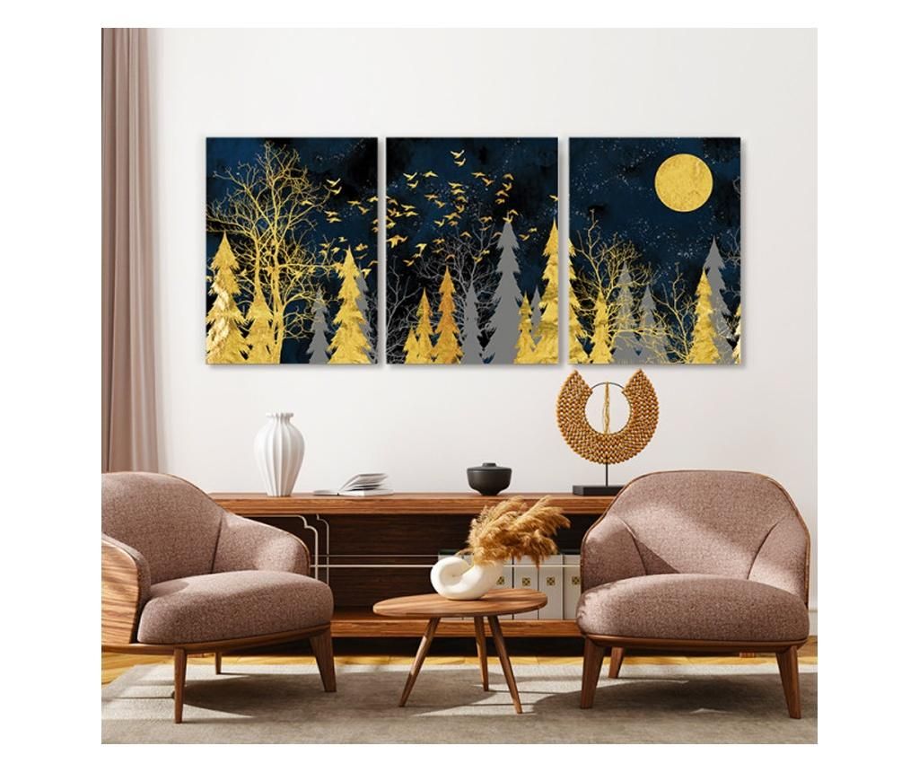Set 3 Tablouri - Golden Forest 90x120 cm - DECOSTICK, Multicolor
