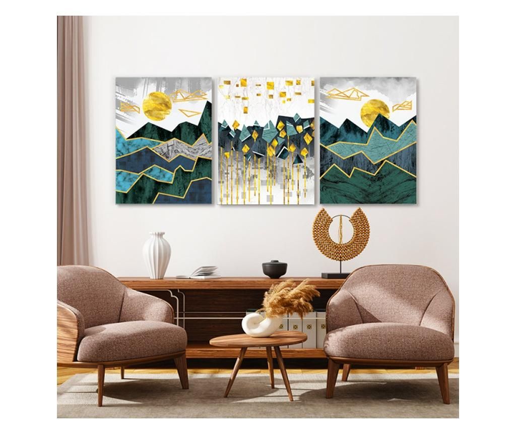 Set 3 Tablouri - Abstract Mountain 50x70 cm - DECOSTICK, Multicolor