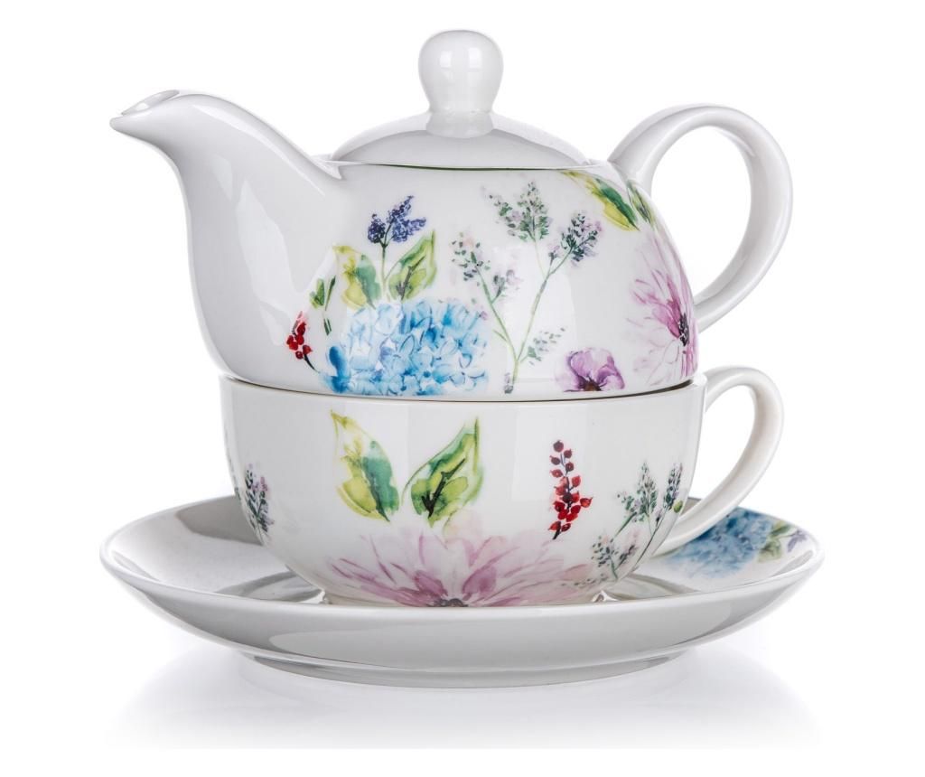 Set ceainic cu ceasca si farfurioara Banquet, Wildflower, ceramica, 18x18x16 cm - Banquet, Alb