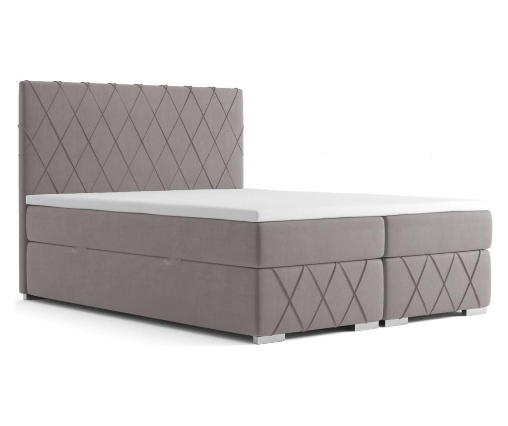 Pat boxspring cu topper si spatiu de depozitare Maison De Reve, Continental, tablia de pat: rama din lemn, 160x200 cm, bej - Maison De Reve, Crem