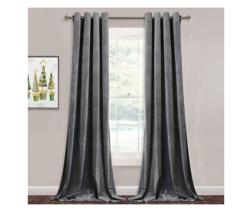 Set draperii din catifea cu inele negre, Premium, 200x260 cm, densitate 700 g/mp, Gri, 2 buc - FIVE STORE