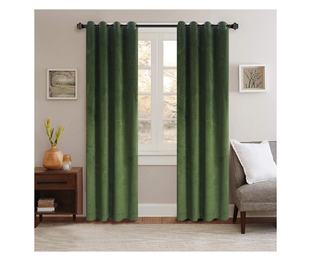 Set draperii din catifea cu inele albe, Premium, 150x250 cm, densitate 700 g/mp, Verde, 2 buc - FIVE STORE