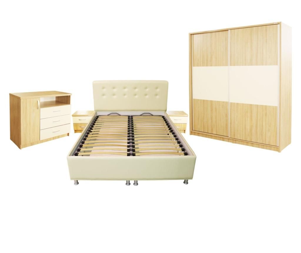Set Dormitor Milano cu pat 160×200 cm, Bej / Vanilie – Spectral Mobila, Maro Spectral Mobila imagine 2022