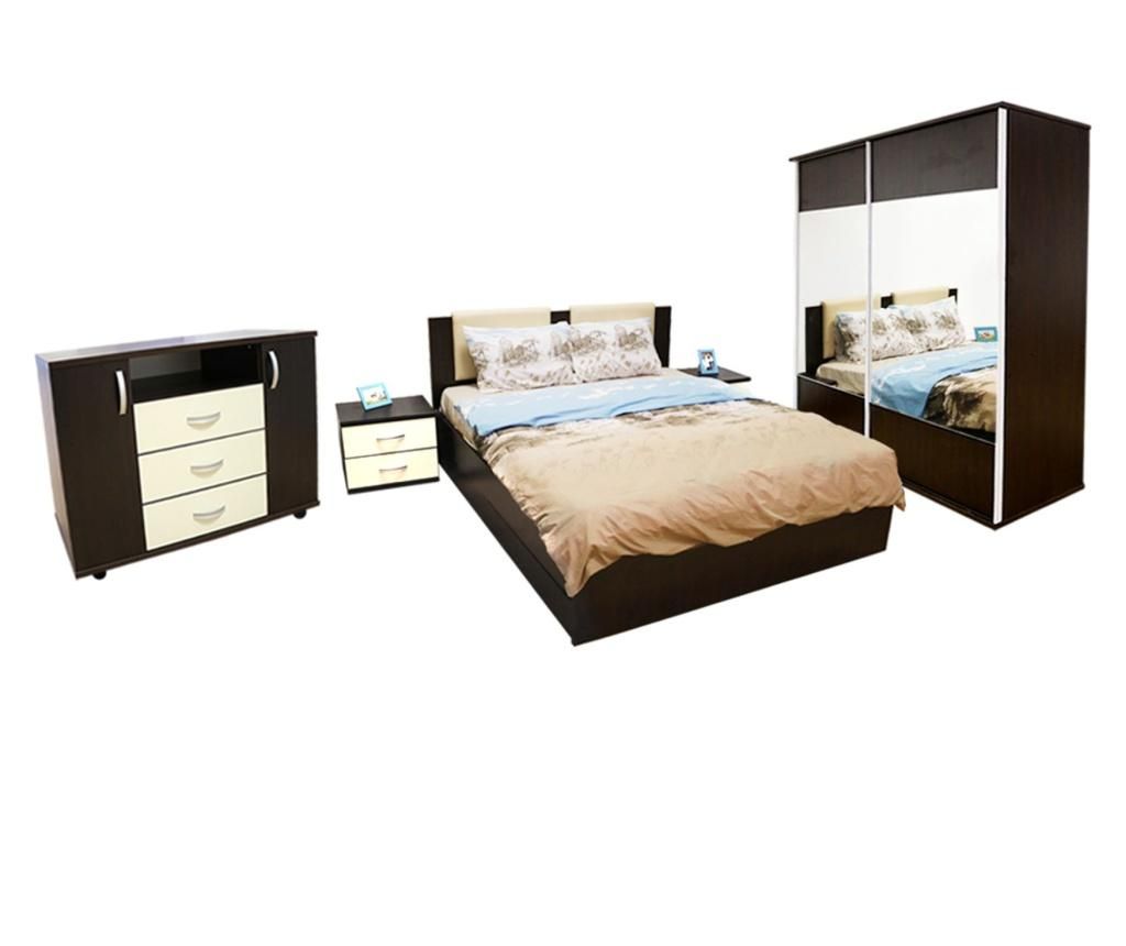 Set Dormitor Laguna cu pat 140×200 cu somiera rabatabila, Wenge/Vanilie – Spectral Mobila, Maro Spectral Mobila imagine 2022