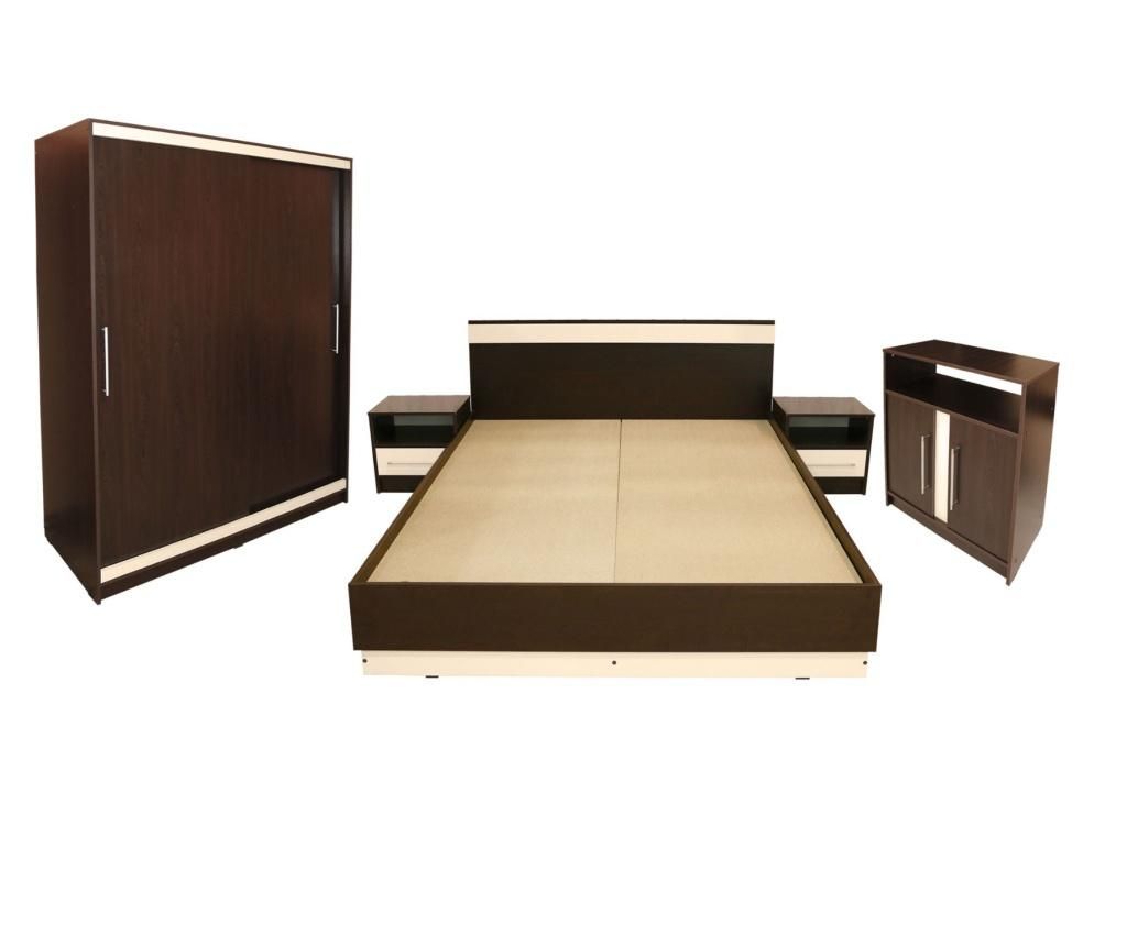 Set Dormitor Verona cu pat 140×200 cm, Wenge / Vanilie – Spectral Mobila, Maro Spectral Mobila imagine 2022