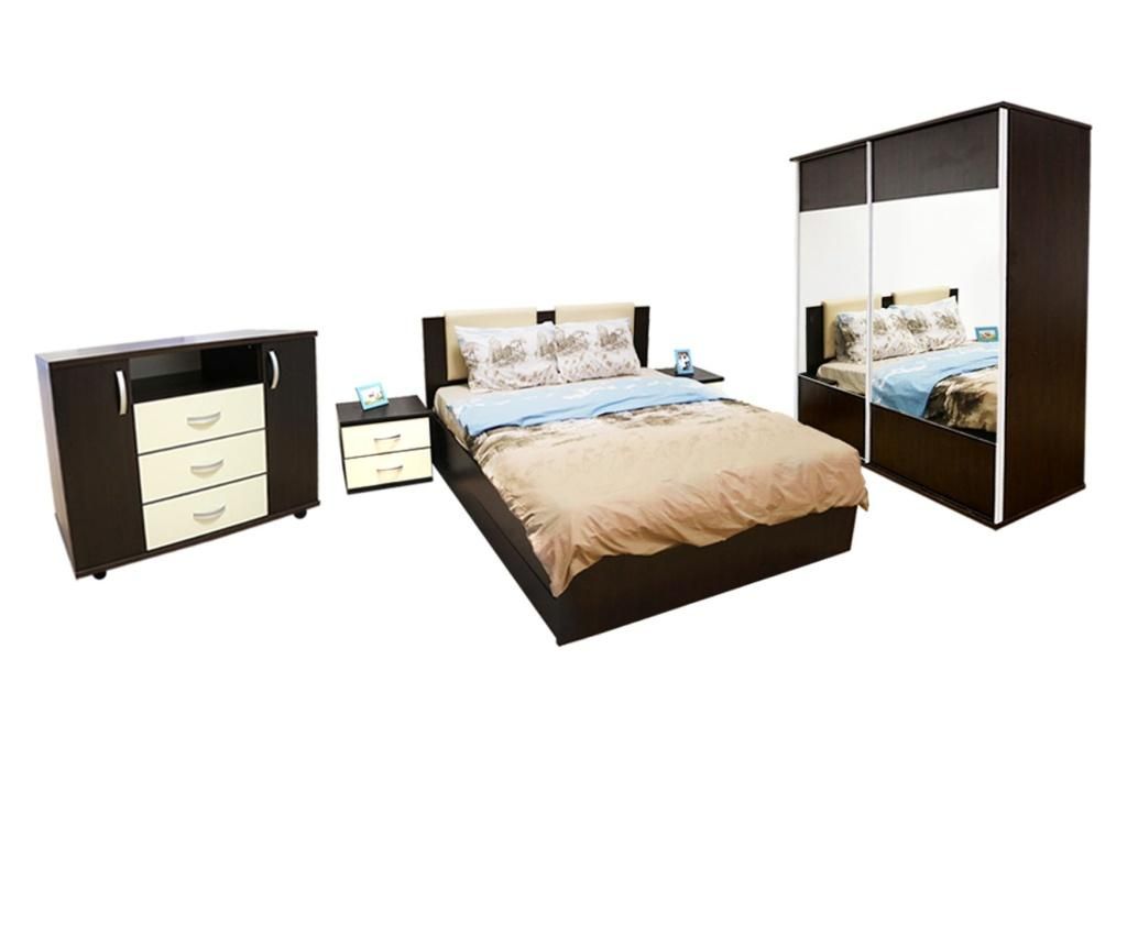 Set Dormitor Laguna cu pat 160×200 cu 2 sertare, Wenge/Vanilie – Spectral Mobila, Maro Spectral Mobila imagine 2022