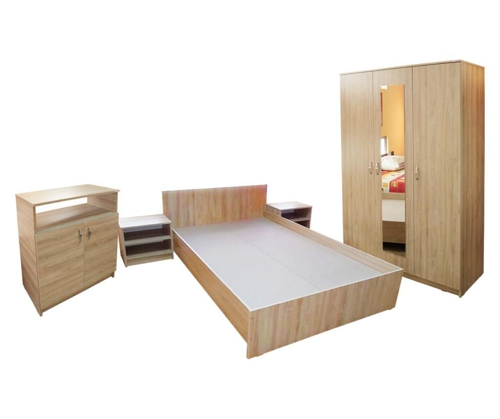 Set Dormitor Soft Sonoma cu pat pentru saltea 140×200 cm – Spectral Mobila, Maro Spectral Mobila imagine 2022