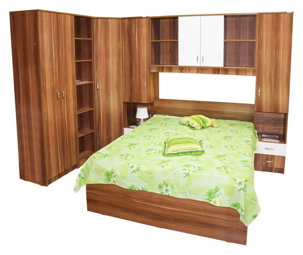 Set Dormitor Nora pe colt cu pat 140×200 cm, Prun / Alb – Spectral Mobila, Maro Spectral Mobila imagine 2022
