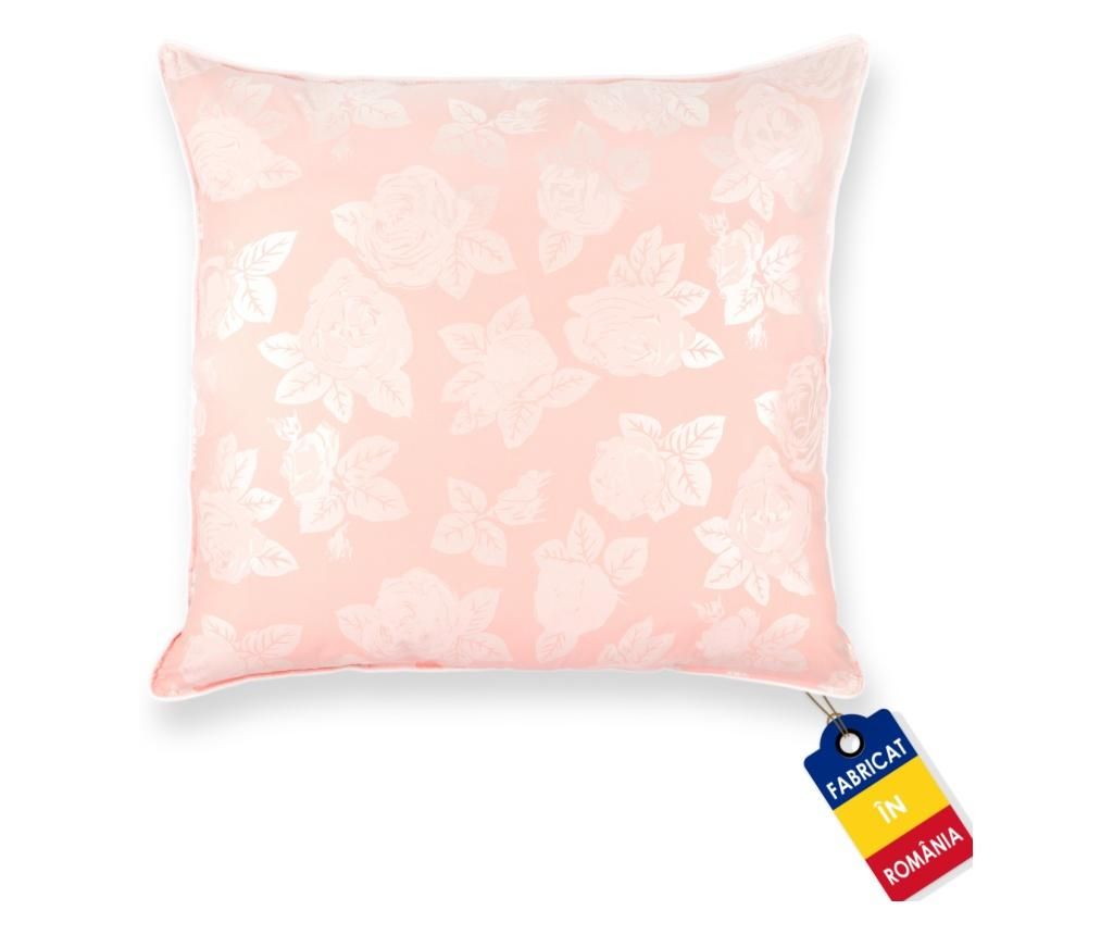 Perna Pernador cu puf si pana de gasca, 60cm x 60cm, roz cu trandafiri – Pernador Pernador imagine 2022