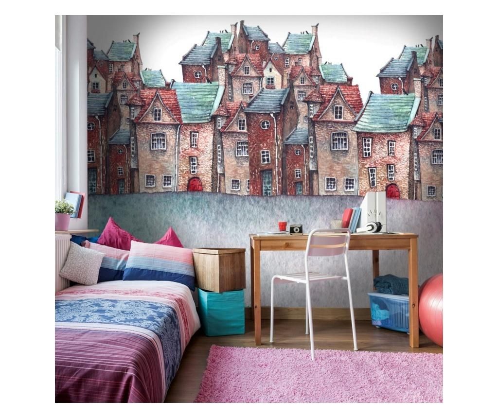 Set 2 bucati de tapet Vavien Artwork, Cute Houses, hartie vinil imprimata, 91x125 cm - Vavien Artwork, Multicolor