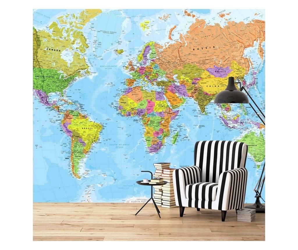 Set 2 bucati de tapet Vavien Artwork, World Map, hartie vinil imprimata, 91x125 cm - Vavien Artwork, Multicolor