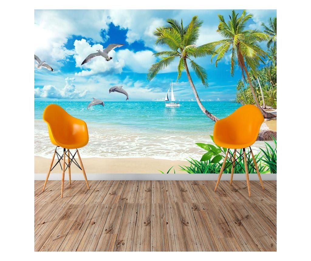 Set 3 bucati de tapet Vavien Artwork, Beach Seagulls and Dolphins, hartie vinil imprimata, 91x260 cm - Vavien Artwork, Multicolor