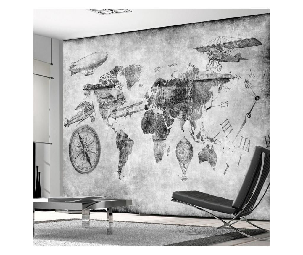 Set 4 bucati de tapet Vavien Artwork, Design Map and Aircraft, hartie vinil imprimata, 91x260 cm - Vavien Artwork, Multicolor