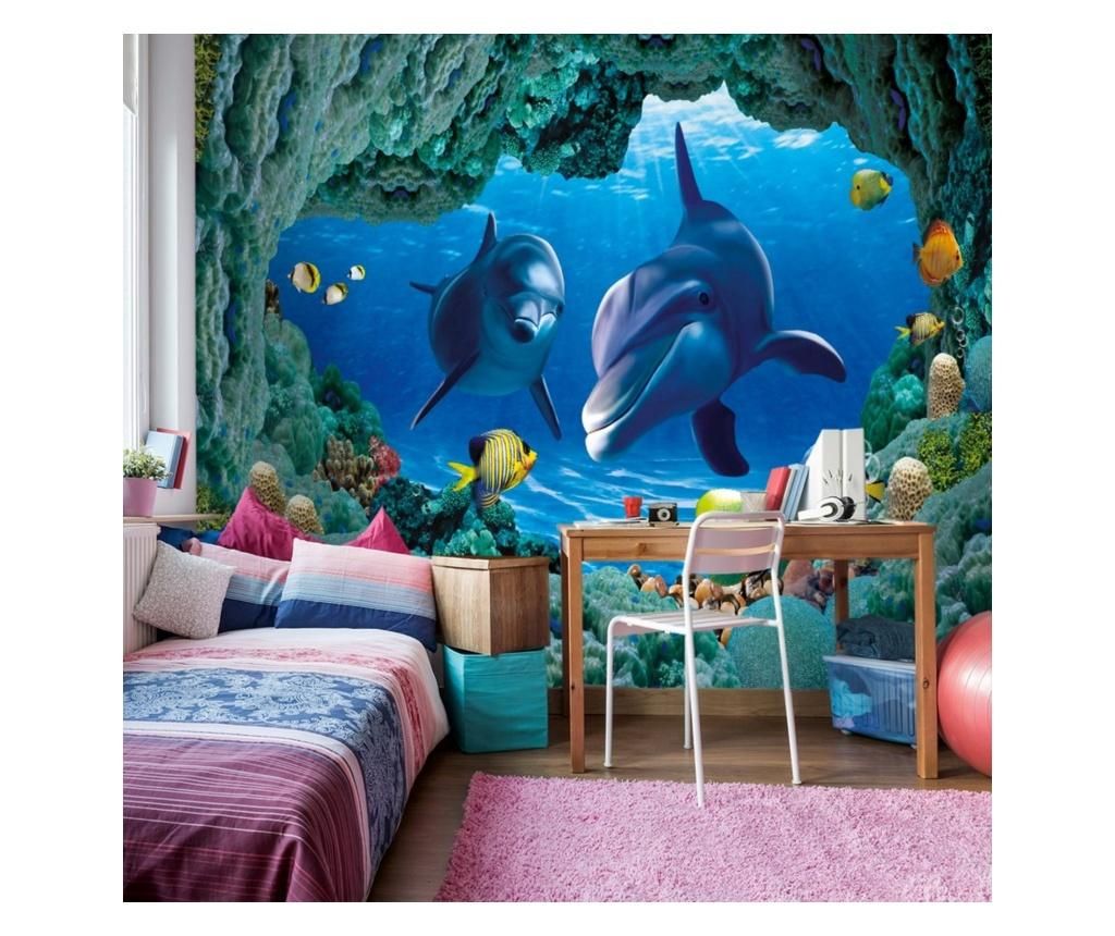 Set 3 bucati de tapet Vavien Artwork, 3D Underwater Dolphins, hartie vinil imprimata, 91x260 cm - Vavien Artwork, Multicolor