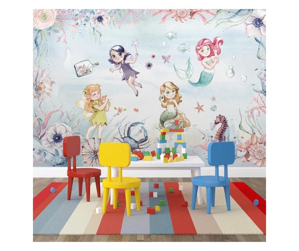 Set 4 bucati de tapet Vavien Artwork, Mermaid and Fairies Kids Room, hartie vinil imprimata, 91x260 cm - Vavien Artwork, Multicolor