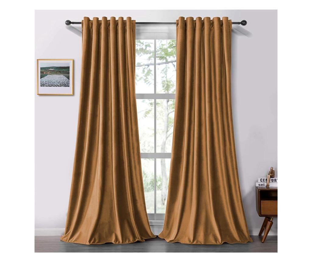 Set draperii soft cu rejansa transparenta cu ate pentru galerie, Super, 150x220 cm, densitate 200 g/mp, Maro, 2 buc - FIVE STORE