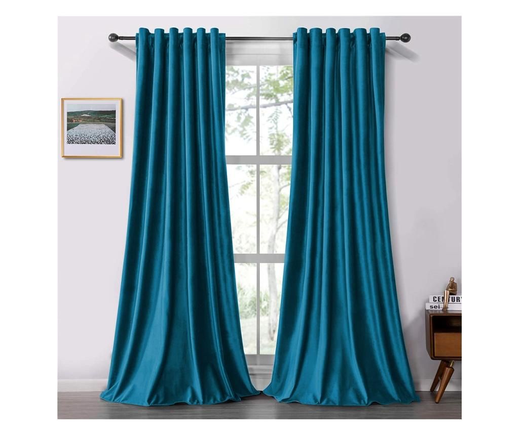 Set draperii soft cu rejansa transparenta cu ate pentru galerie, Super, 150x260 cm, densitate 200 g/mp, Turcoaz, 2 buc - FIVE STORE