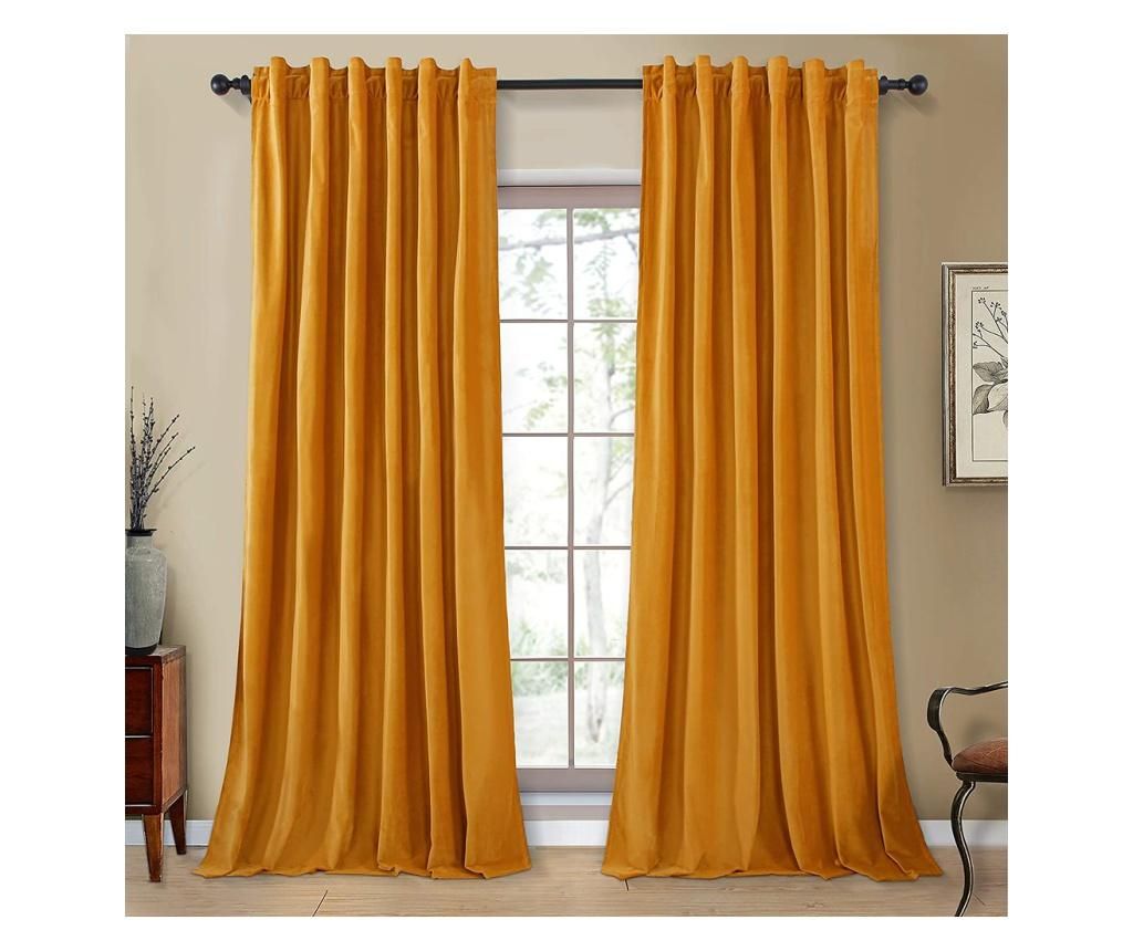 Set draperii soft cu rejansa transparenta cu ate pentru galerie, Super, 150x210 cm, densitate 200 g/mp, Galben, 2 buc - FIVE STORE