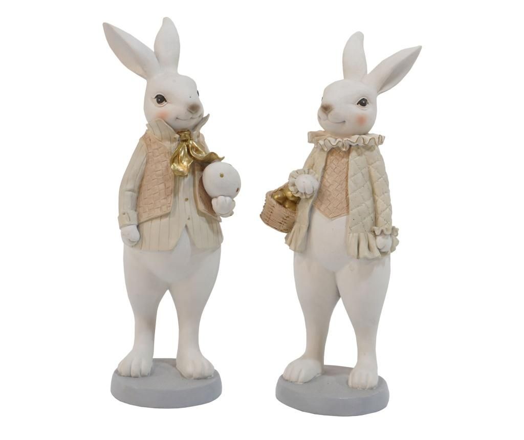 Set 2 decoratiuni Ewax, Rabbits, polirasina, 10x10x25 cm – EWAX, Crem EWAX pret redus