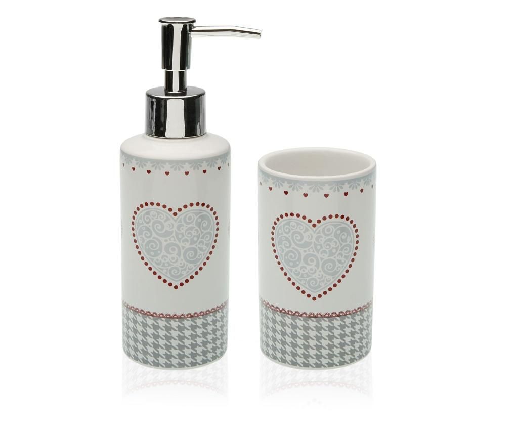 Set dispenser pentru sapun lichid si pahar de baie – Versa, Gri & Argintiu Versa imagine 2022