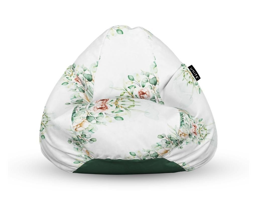 Fotoliu Units Puf (Bean Bag) tip para, impermeabil, cu maner, 80 x 90 x 68 cm, floral alb - OEM