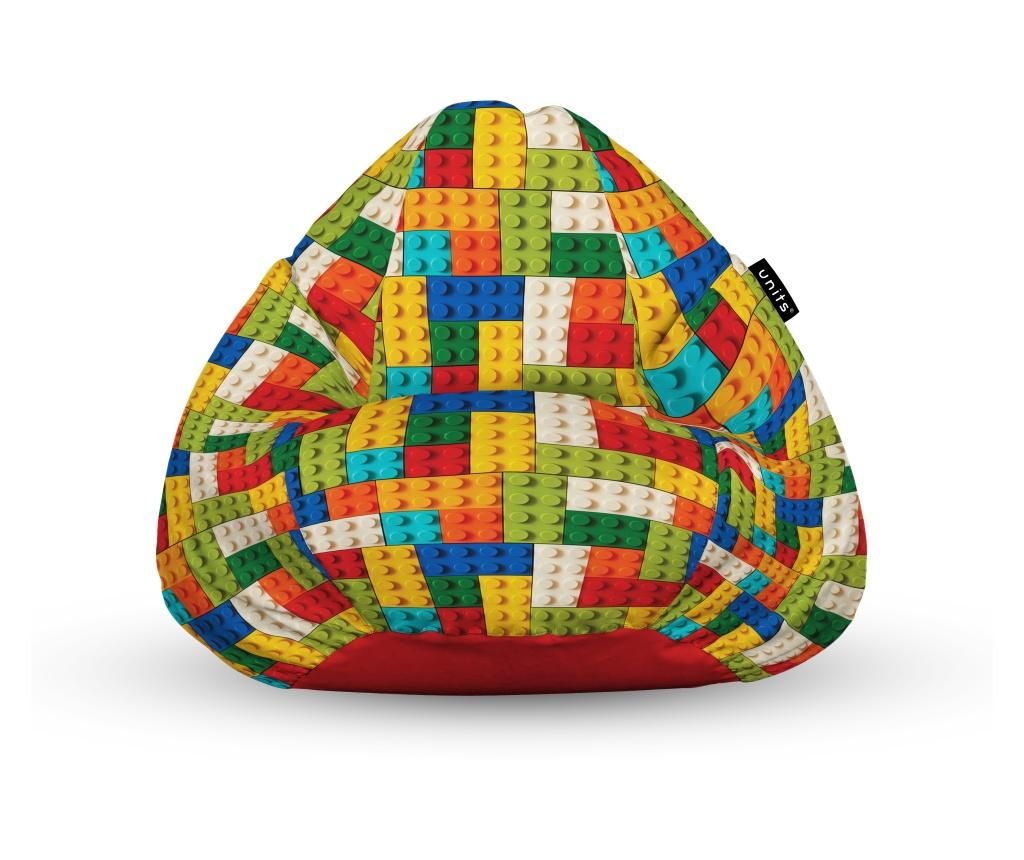 Fotoliu Units Puf (Bean Bag) tip para, impermeabil, cu maner, 80 x 90 x 68 cm, lego tetris verde - OEM