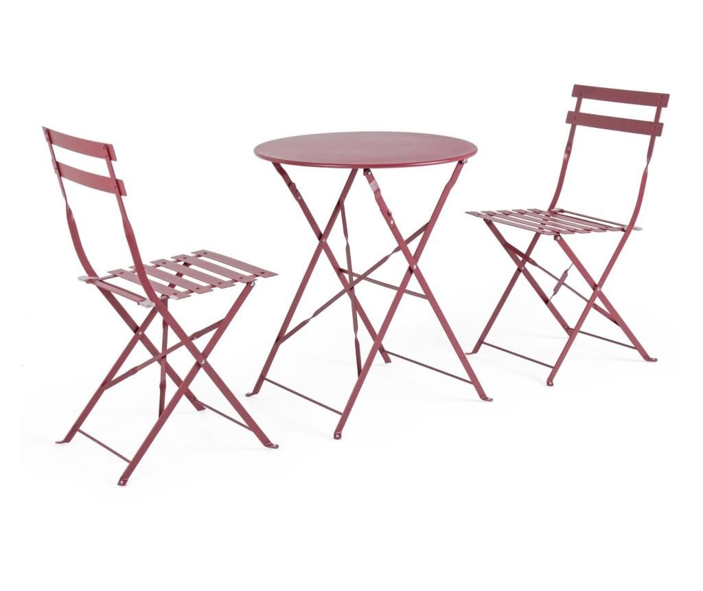 Set masa de gradina cu 2 scaune pliabile Yes, Wissant Scarlet, vopsit in camp electrostatic (poliester) cadru din otel pentru uz – YES, Rosu vivre.ro imagine 2022