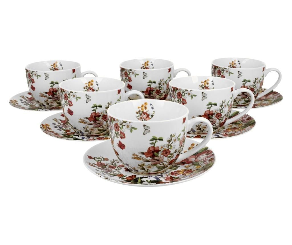 Set 6 cesti cu farfurioare Vintage Flowers - DUO, Multicolor