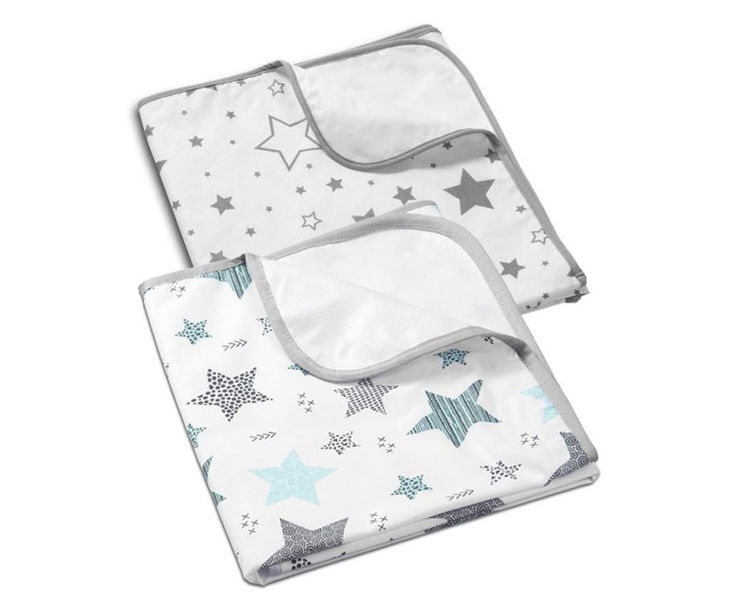 Set 2 aleze impermeabile refolosibile din bumbac 78x60 cm Kidizi All Mint Stars - Kidizi