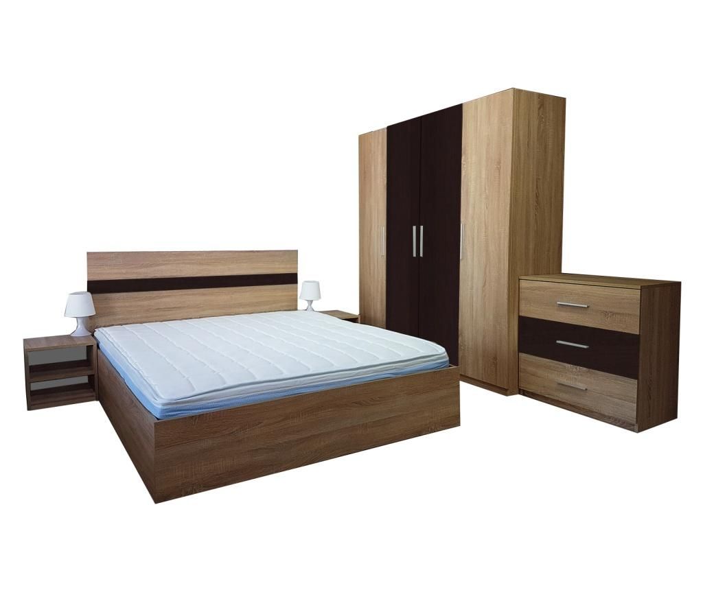 Dormitor Salonic, PAL 18mm, Stejar Sonoma si Wenge, cu Pat de 140x200 cm - Lara Modul