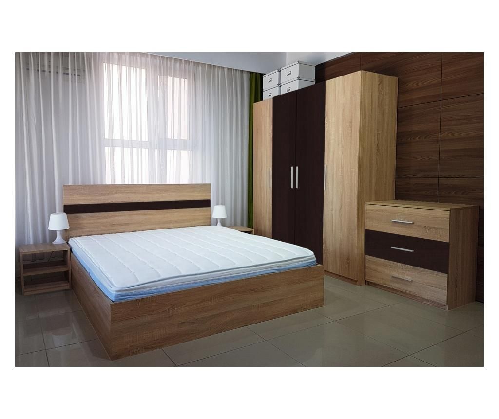 Dormitor Salonic, PAL 18mm, Stejar Sonoma si Wenge, cu Pat de 160x200 cm - Lara Modul