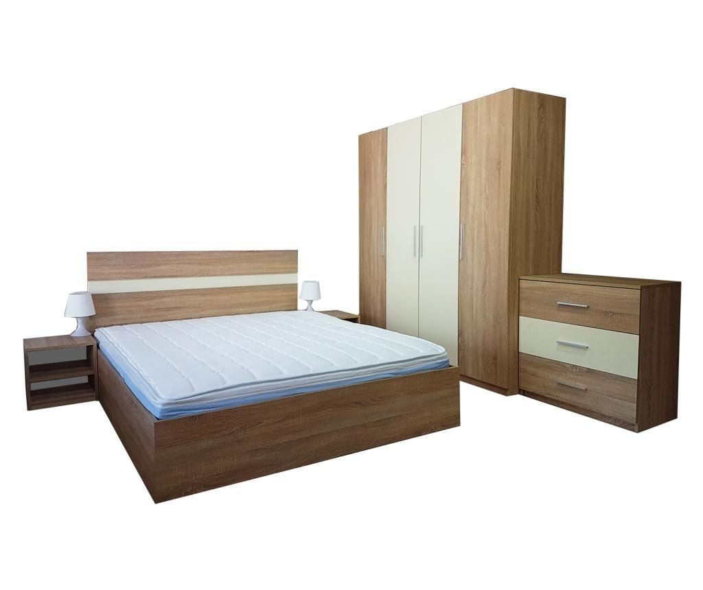 Dormitor Salonic, PAL 18mm, Stejar Sonoma si Crem, cu Pat de 160x200 - Lara Modul
