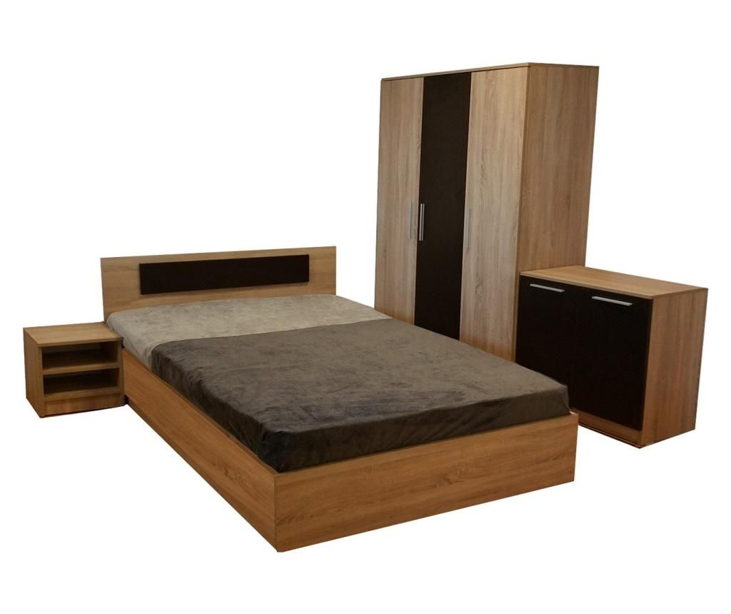Dormitor Sonoma, PAL 18mm, Stejar Sonoma si Wenge, cu Pat de 160x200 cm - Lara Modul