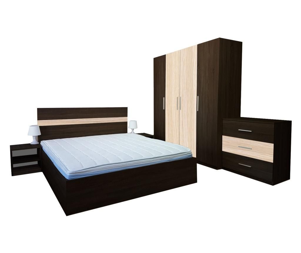Dormitor Salonic, PAL 18mm, Wenge si Stejar Ferrara, cu Pat de 140x200 cm - Lara Modul
