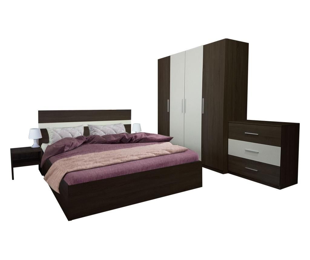 Dormitor Salonic, PAL 18mm, Wenge si Alb, cu Pat de 140x200 cm - Lara Modul