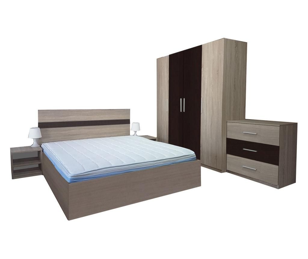 Dormitor Salonic, PAL 18mm, Stejar Ferrara si Wenge, cu Pat de 160x200 cm - Lara Modul