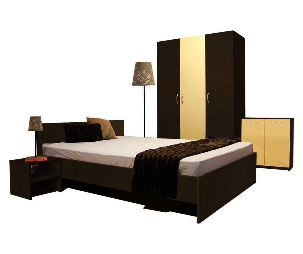 Dormitor Amos, PAL 18mm, Wenge si Crem, cu Pat de 140x200 cm - Lara Modul
