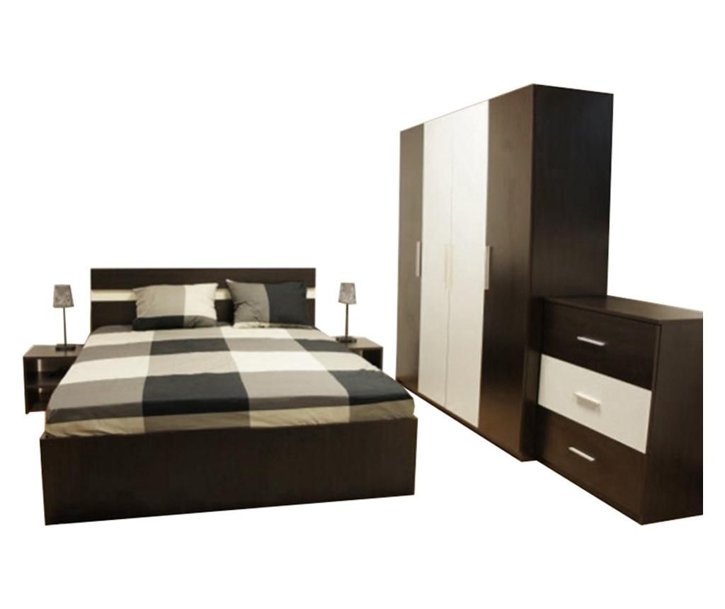 Dormitor Salonic, PAL 18mm, Wenge si Alb, cu Pat de 160x200 cm - Lara Modul