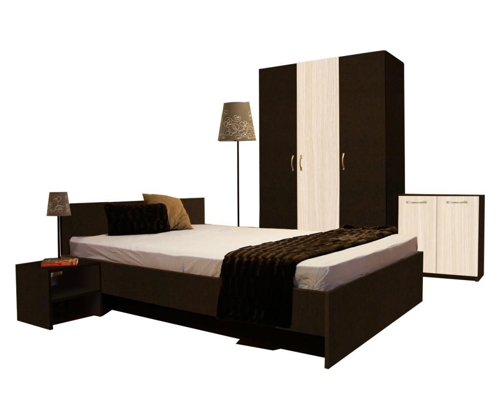 Dormitor Amos, PAL 18mm, Wenge si Stejar Ferrara, cu Pat de 140x200 cm - Lara Modul