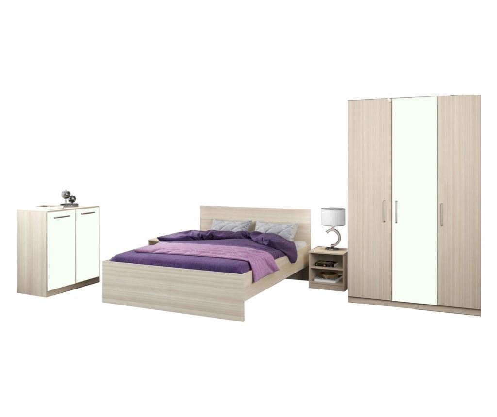 Dormitor Amos, PAL 18mm, Stejar Ferrara si Alb, cu Pat de 140x200 cm - Lara Modul