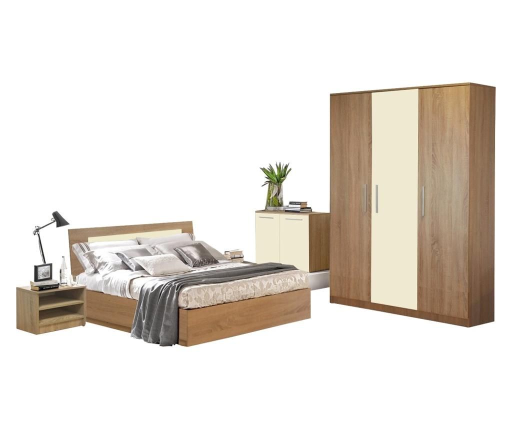 Dormitor Sonoma, PAL 18mm, Stejar Sonoma si Crem, cu Pat de 160x200 cm - Lara Modul