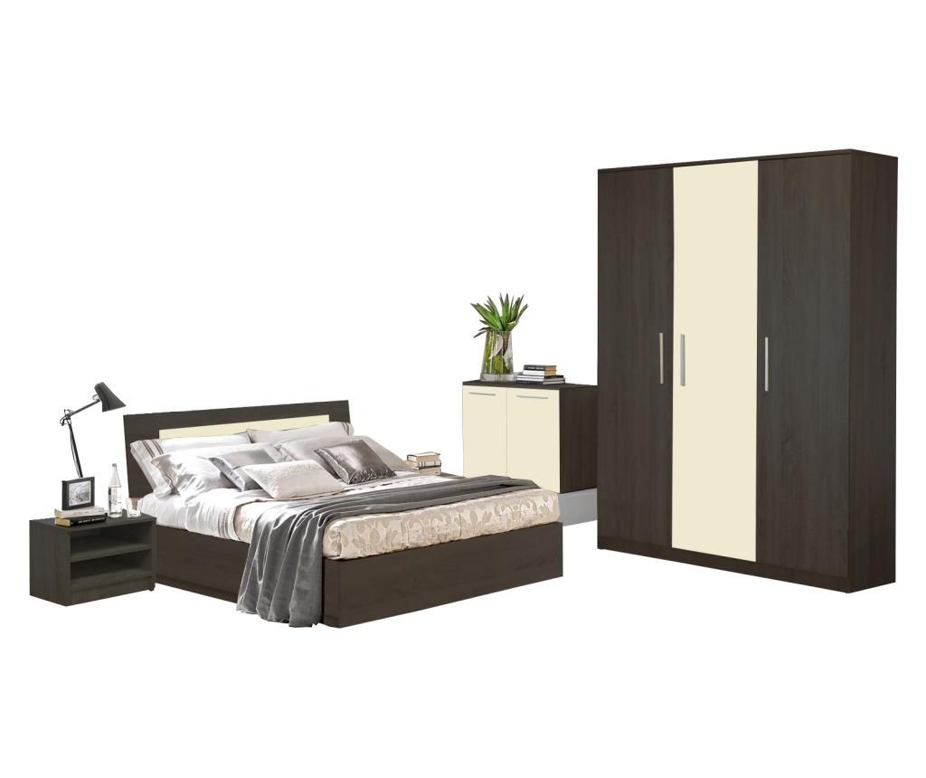 Dormitor Sonoma, PAL 18mm, Wenge si Crem,cu Pat de 160x200 cm - Lara Modul