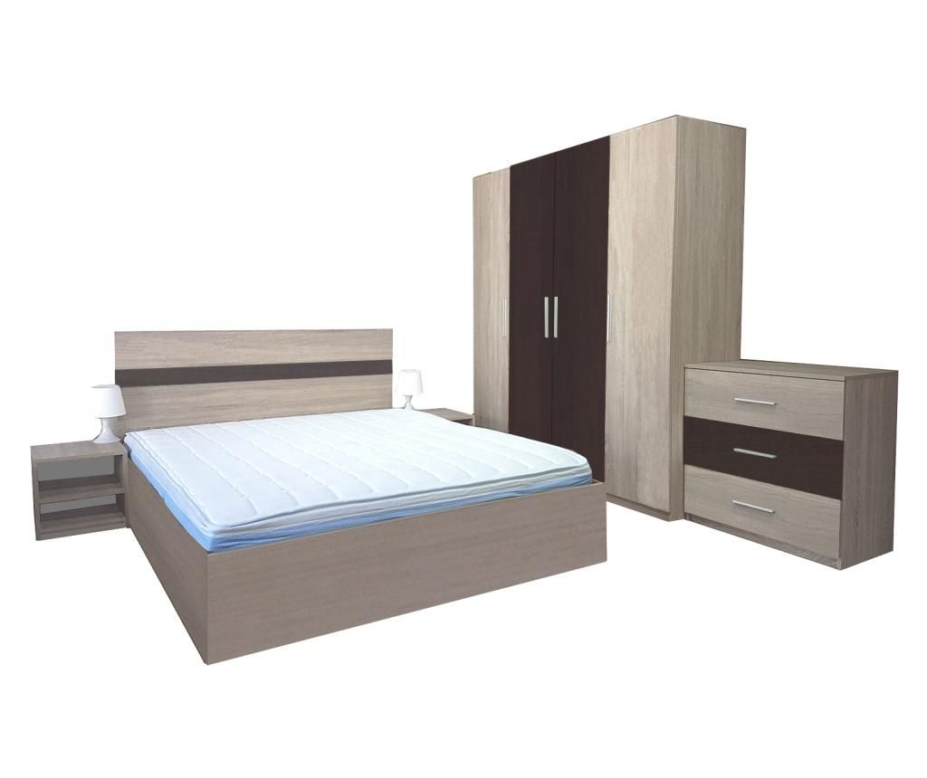 Dormitor Salonic, PAL 18mm, Stejar Ferrara si Wenge, cu Pat de 140x200 cm - Lara Modul