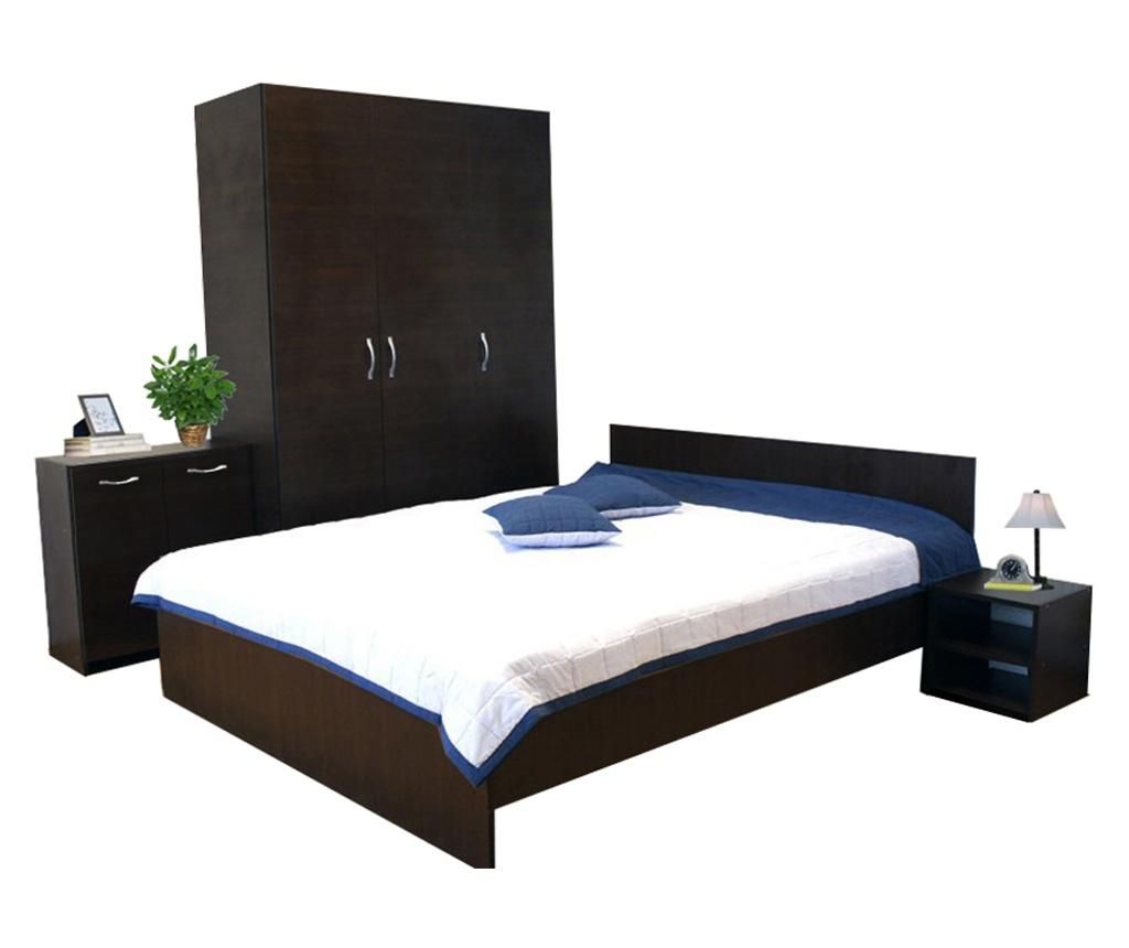 Dormitor Amos, PAL 18mm, Wenge, cu Pat de 160x200 cm - Lara Modul