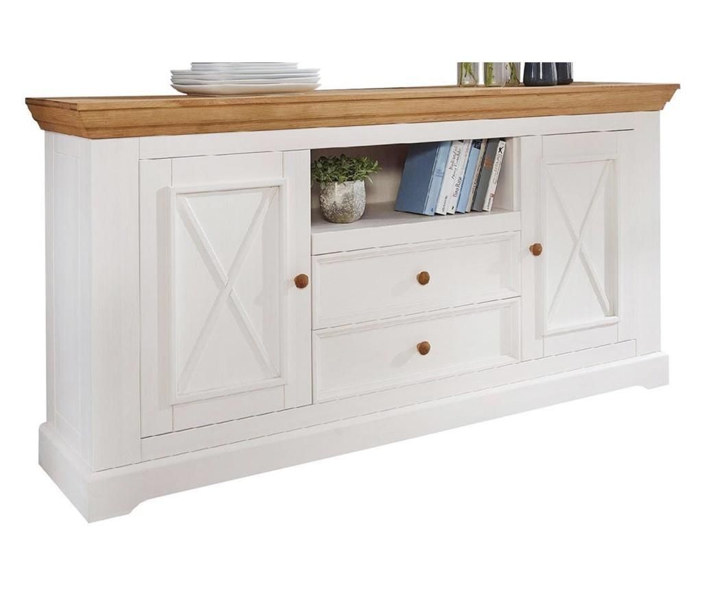 Comoda Iris, Lemn Masiv, 169x42x88cm Mobarta, White/Oak - Mobarta