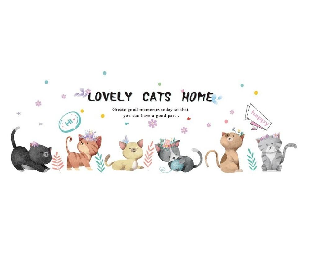 Sticker decorativ, Pisici, Lovely cats home, 135 cm, 728STK - BV