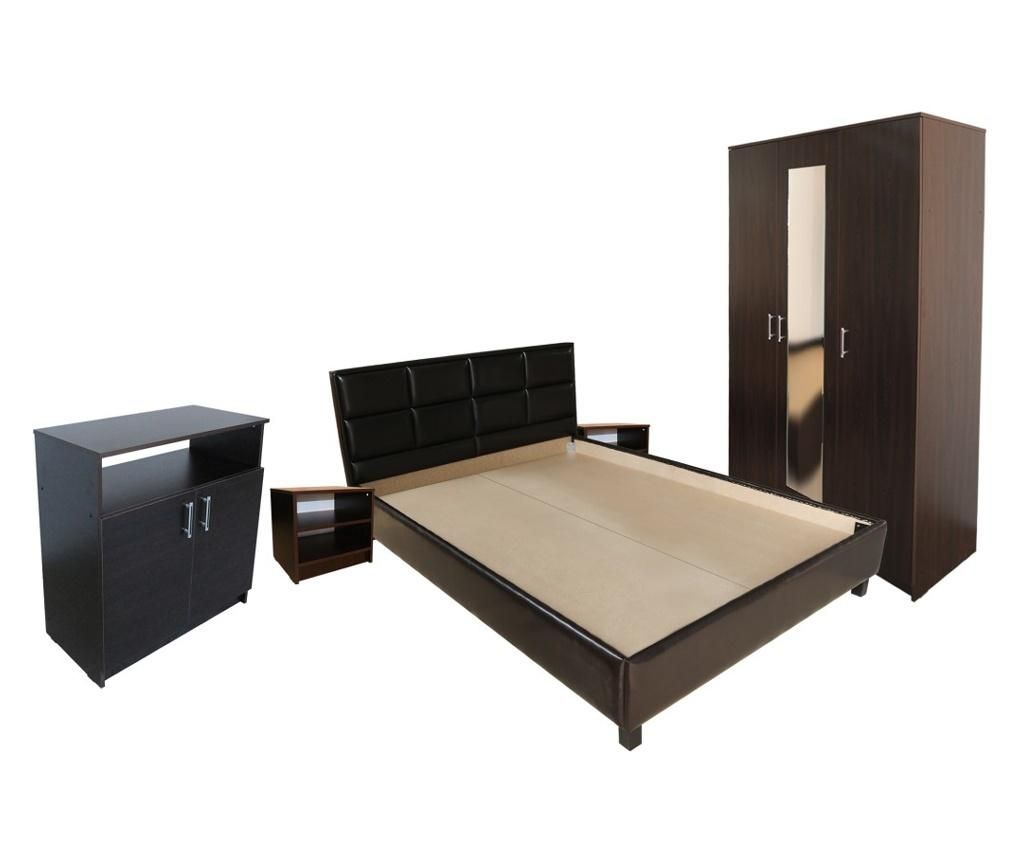 Dormitor Soft Wenge cu pat tapitat Wenge pentru saltea 160×200 cm – Spectral Mobila Spectral Mobila imagine 2022