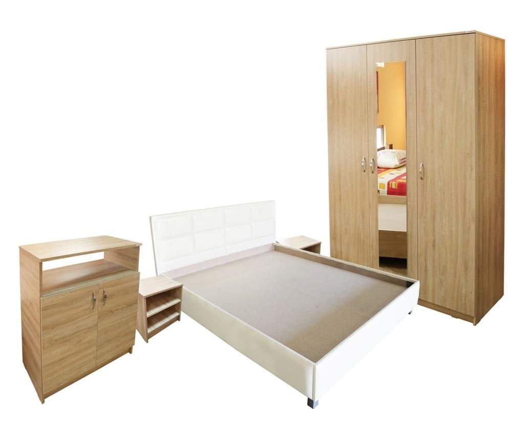 Dormitor Soft Sonoma cu pat tapitat bej pentru saltea 160×200 cm – Spectral Mobila Spectral Mobila imagine 2022