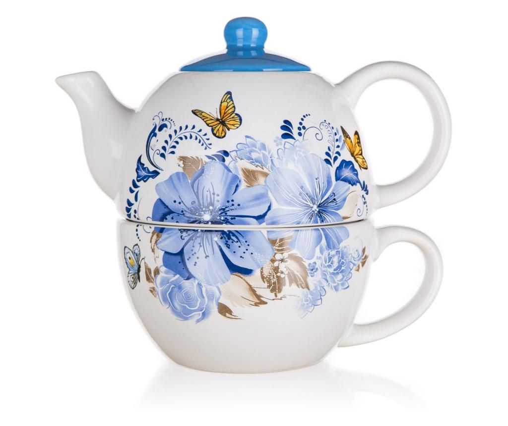 Set ceainic si ceasca Banquet, Blue Flower, ceramica, multicolor, 18x11x15 cm – Banquet, Multicolor Banquet
