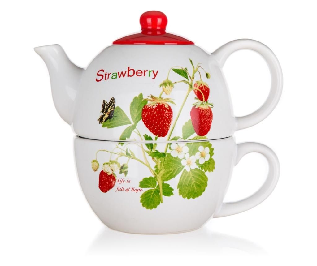 Set ceainic si ceasca Banquet, Strawberry, ceramica, multicolor, 18x11x15 cm - Banquet, Multicolor